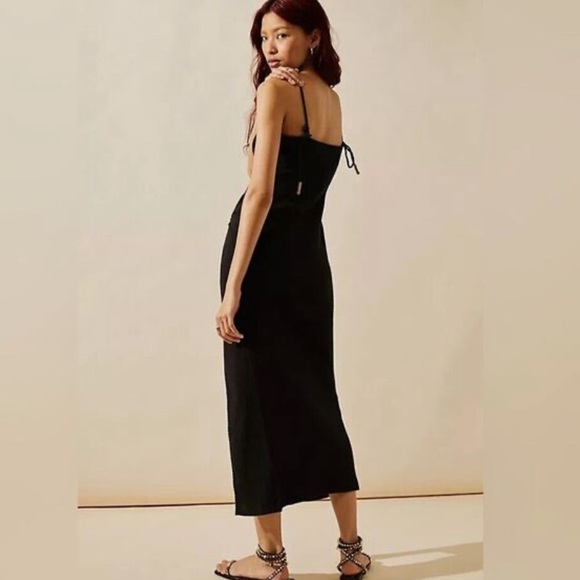 Free People Black Maxi Slip Dress with Side Slit - Picture 9 of 10